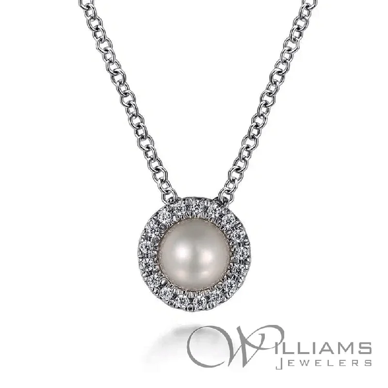 Beautiful necklaces and pendants with diamond-encrusted designs for maximum sparkle-Gabriel & Co. Lusso Color 14 Karat Pearl Pendant