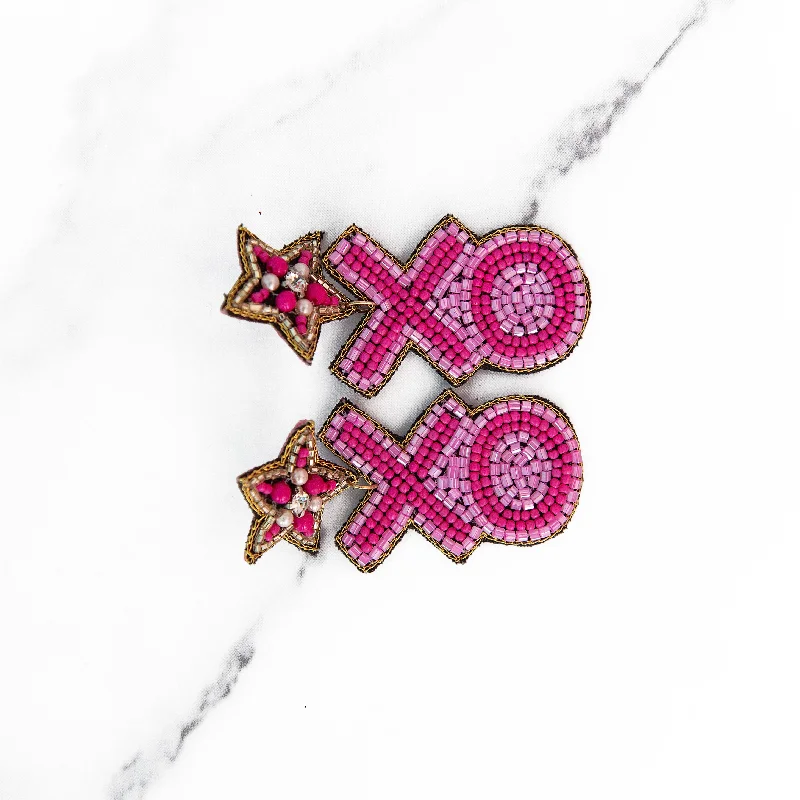 Drop Earrings for Work Attire -Drop earrings for fashion-forward outfits -Hot Pink XO Beaded Earrings