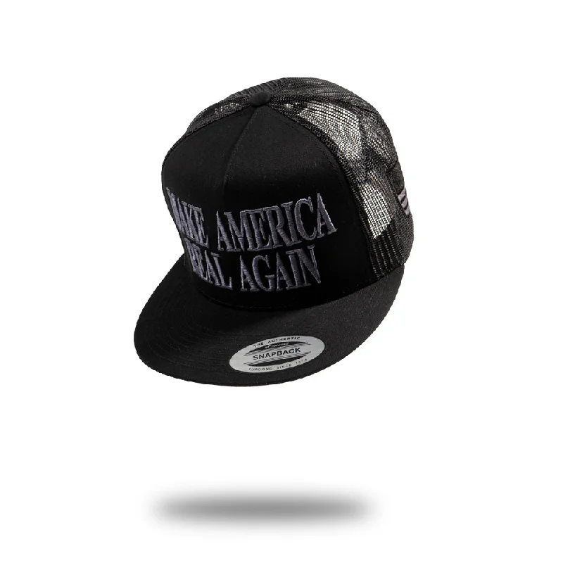 Graphic print cap for artistic expression -DARK Make American Real Again Five-Panel Mesh Trucker Snapback Hat [DARK MODE] LIMITED EDITION