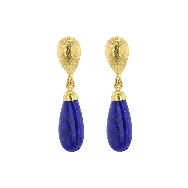 Drop Earrings for Concert Look -Drop earrings with zirconia accents for everyday glamour -Lapis Teardrop Earrings