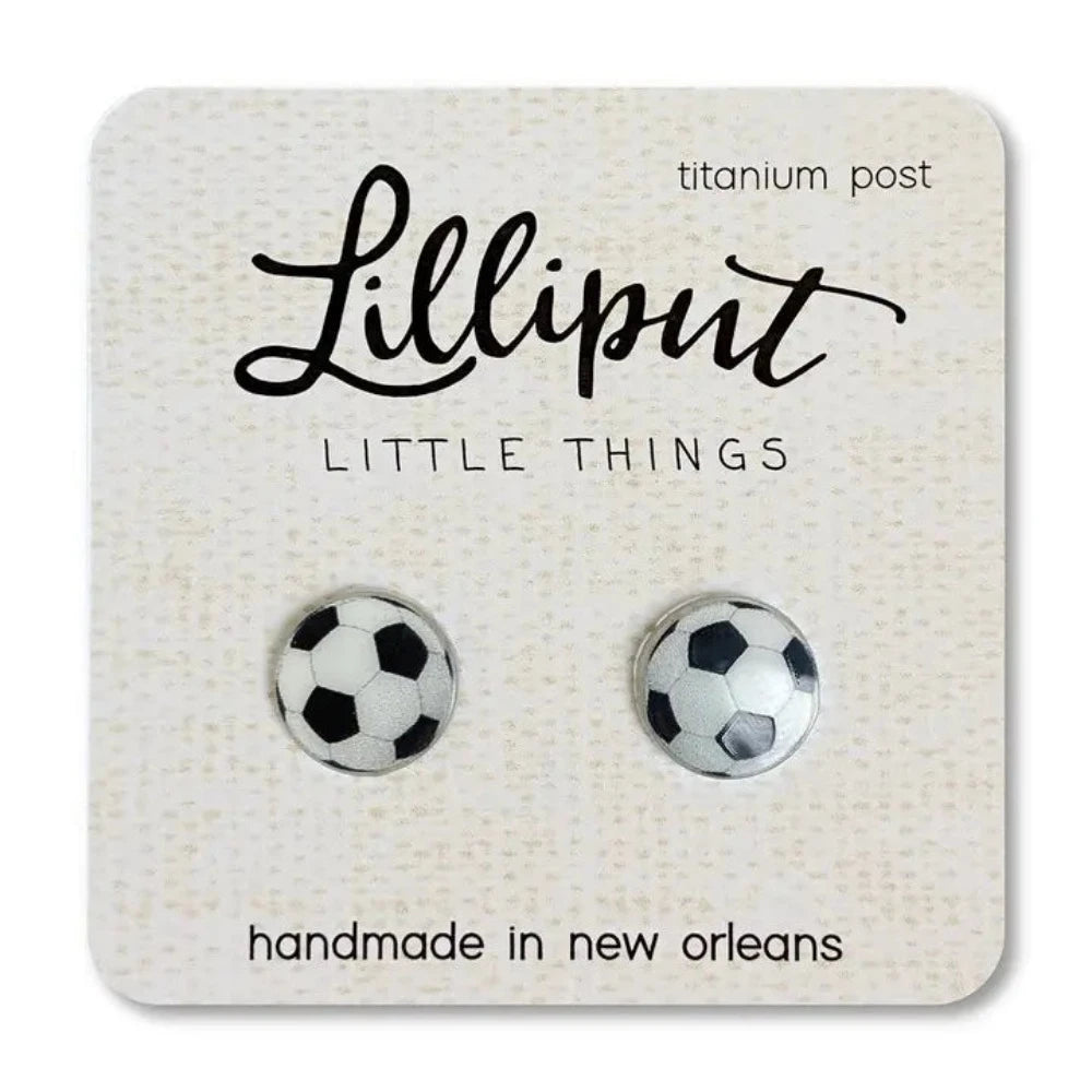 Drop Earrings with Keyhole Designs -Drop earrings with amethyst stones for a touch of color -Lilliput Little Things Soccer Ball Earrings