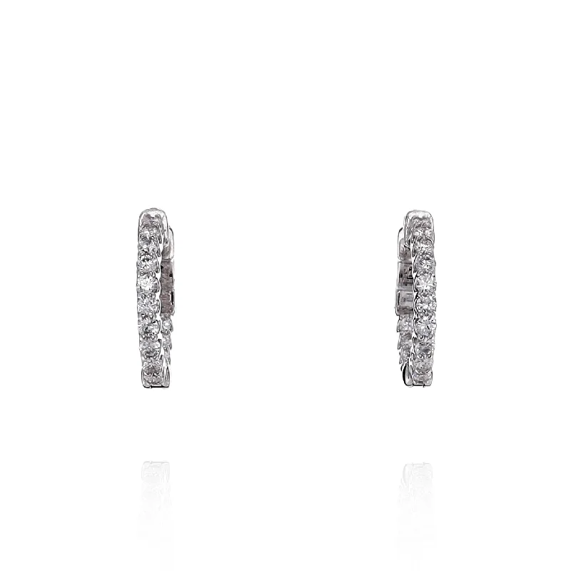 Tarnish Resistant Drop Earrings for Longevity -Drop earrings with leather accents for an edgy vibe -14k White Gold 0.80-0.90ct In and Out Diamond Hoop Earrings