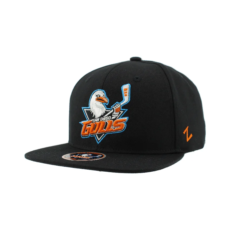 Affordable cap for budget-friendly headwear options -San Diego Gulls Primary Black Snapback