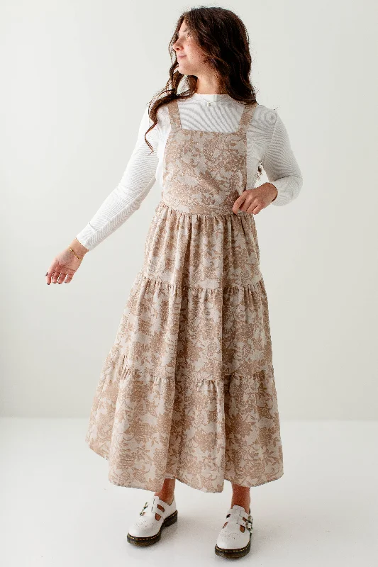 Plus size dresses with sleek designs suit all -'Asher' Textured Floral Tiered Overall Dress in Taupe