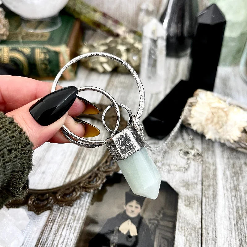 Necklaces and pendants with crescent moon designs for a celestial and mystical feel-Big Green Aventurine Crystal  Necklace in Fine Silver / Foxlark Collection - One of a Kind