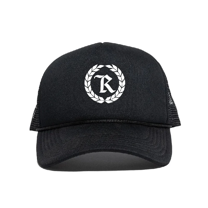 Premium cap with leather strap accent -Gang Foam Mesh-Back Retro Trucker Hat [BLACK]