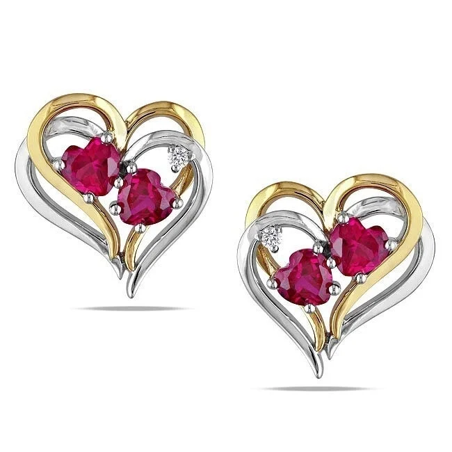 Gemstone Drop Earrings for Color -Trendy drop earrings for casual outfits -Miadora Yellow Sterling Silver Created Ruby Diamond Heart Earrings (H-I, I2-I3)