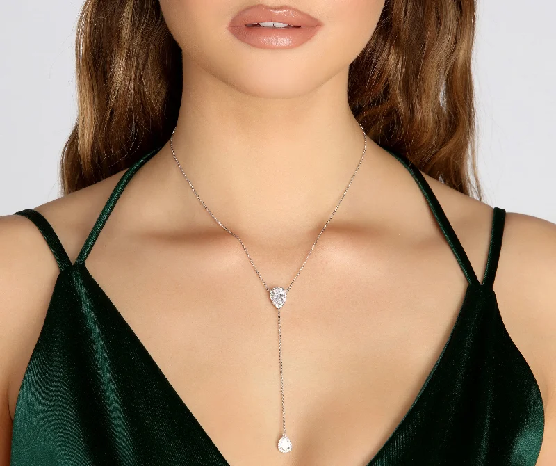 Necklaces and pendants with geometric pendants for a clean, contemporary design-Cubic Zirconia Lariat Teardrop Necklace Set