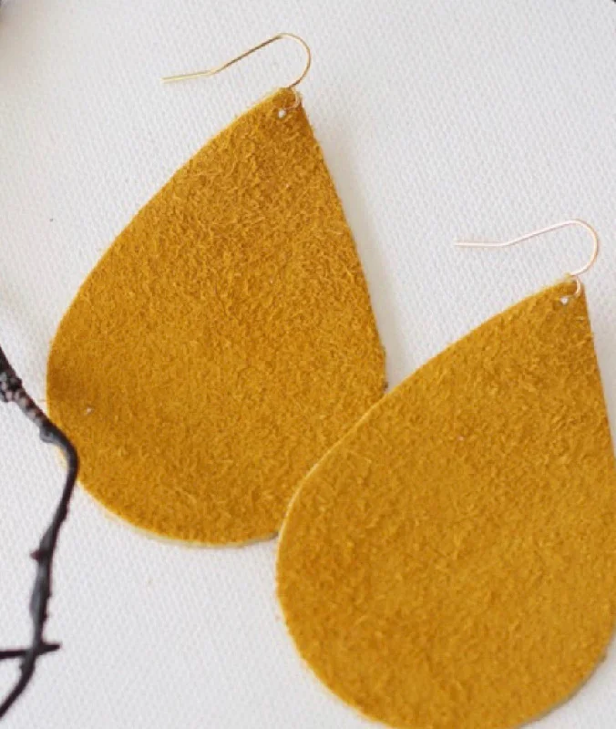 Lightweight Drop Earrings for All Day -Lightweight drop earrings for all-day wear -Leathered Psalm Mustard Suede Earrings