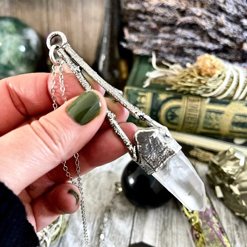 Necklaces and pendants with clear quartz for a pure and radiant look-Sticks & Stones Collection- Raw Clear Quartz Crystal Necklace in Fine Silver /