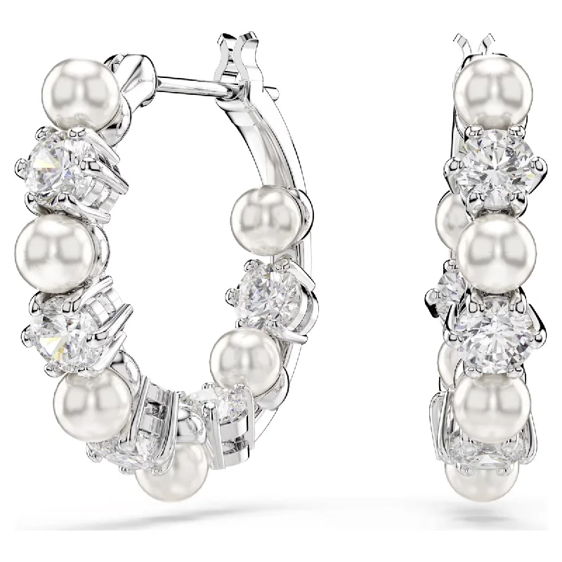 Drop Earrings with Enamel Coating -Drop earrings with vintage-inspired design for timeless elegance -Swarovski Matrix Crystal Hoop Earrings with Crystal Pearls