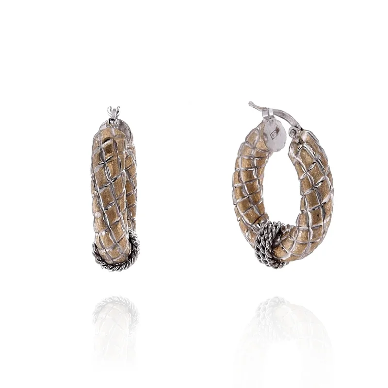 Drop Earrings with Textured Surface -Drop earrings with beaded accents for a textured look -Estate 14k Two-Tone Puffed and Quilted Design Hoop Earrings