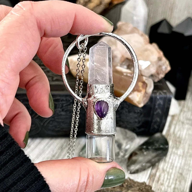 Necklaces and pendants with geometric pendants for a clean, contemporary design-Rose Quartz and Amethyst Crystal Necklace / Silver Crystal Rollerball Necklace