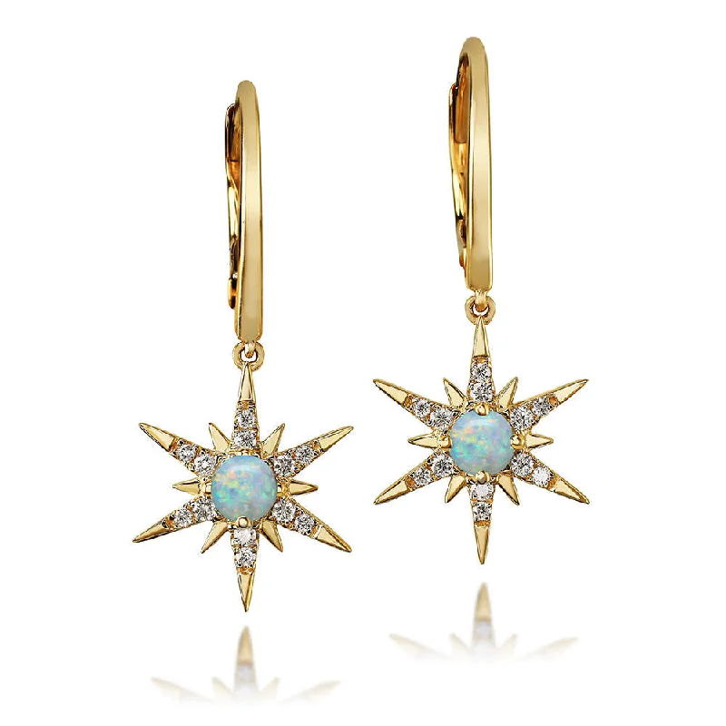 Drop Earrings with Knot Designs -Drop earrings with crystal and pearl accents for timeless style -14k Gold Australian Opal & Diamond Star Earrings