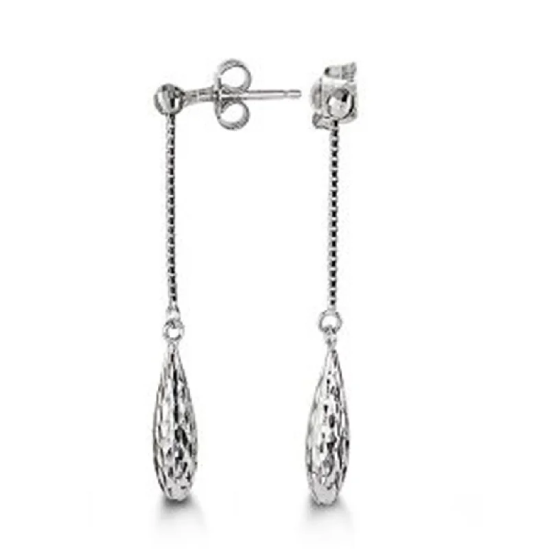 Square Drop Earrings for Modern -Statement drop earrings for a bold look -10K White Gold Textured Drop Earrings