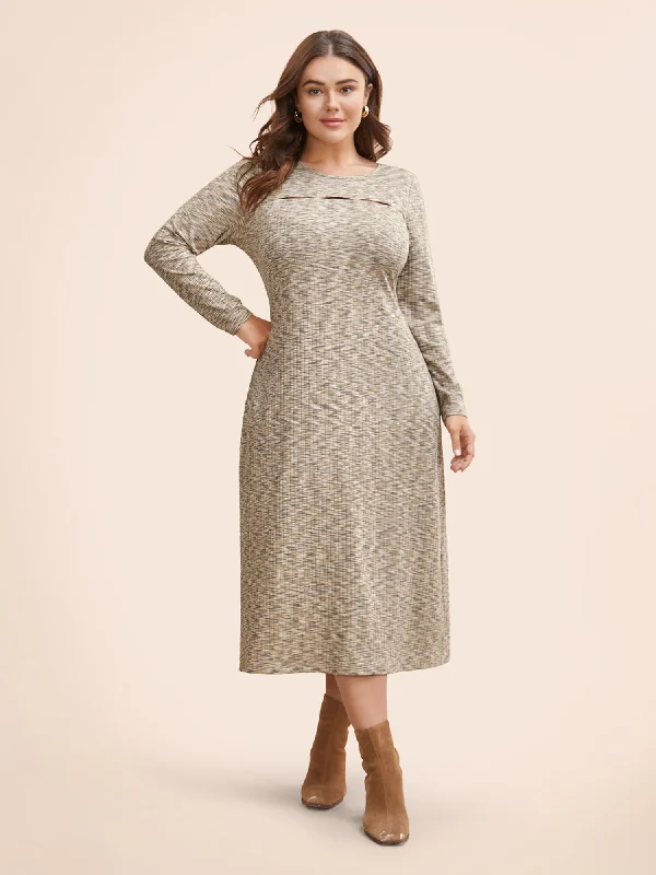 Plus size dresses featuring lace sleeves feel luxe -Heather Pit Strip Cut Out Dress