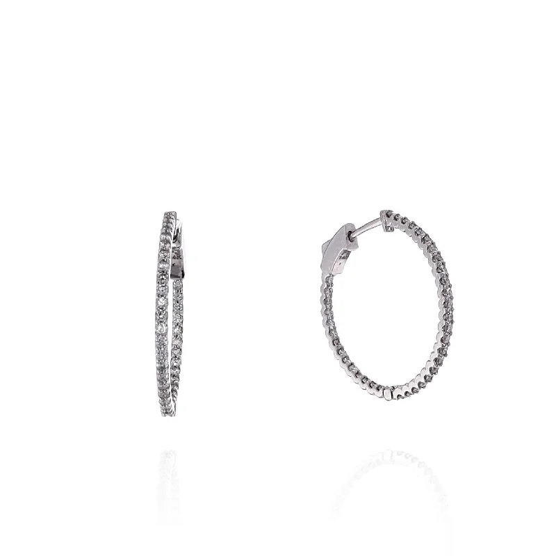 Lead Free Drop Earrings for Health -Drop earrings with heart-shaped charms for a romantic look -14k White Gold 0.75-0.79ct In and Out U-Prong Diamond Hoop Earrings