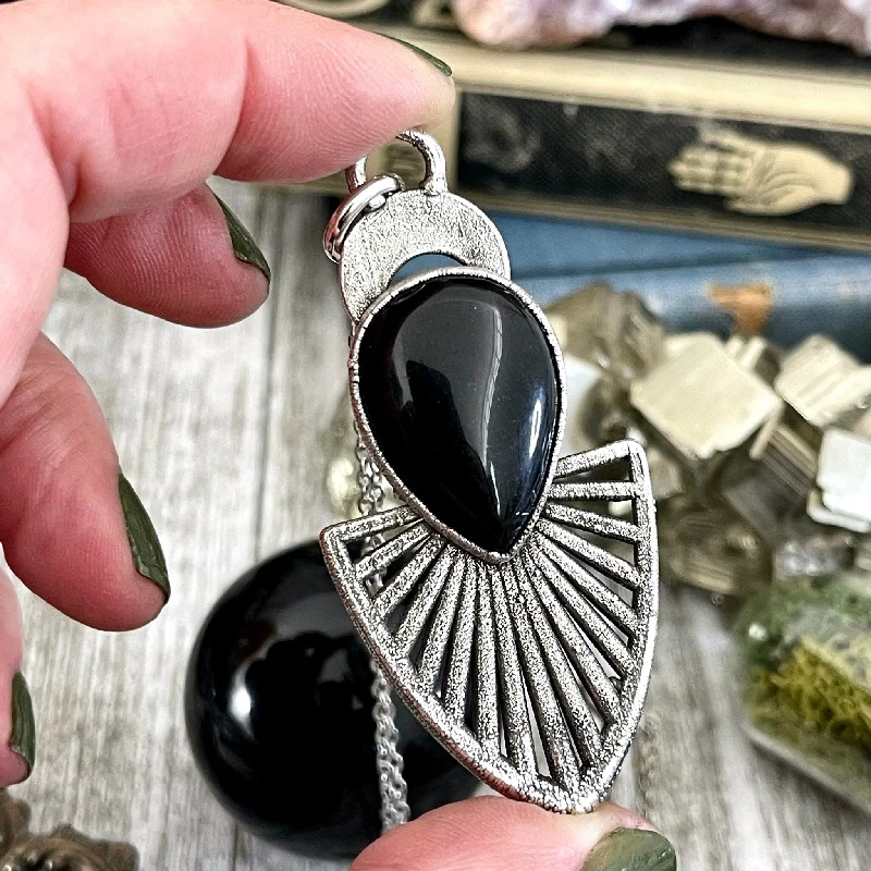 Necklaces and pendants with crescent moon designs for a celestial and mystical feel-Moss & Moon Collection - Black Onyx Necklace in Fine Silver /