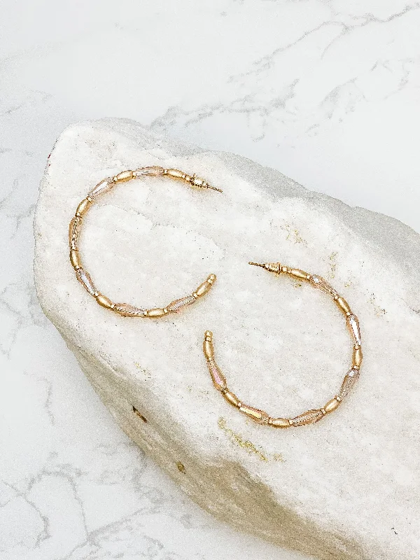 Drop Earrings for Everyday Glamour -Drop earrings with a modern touch for evening looks -Gold Beaded Skinny Hoop Earrings - Champagne