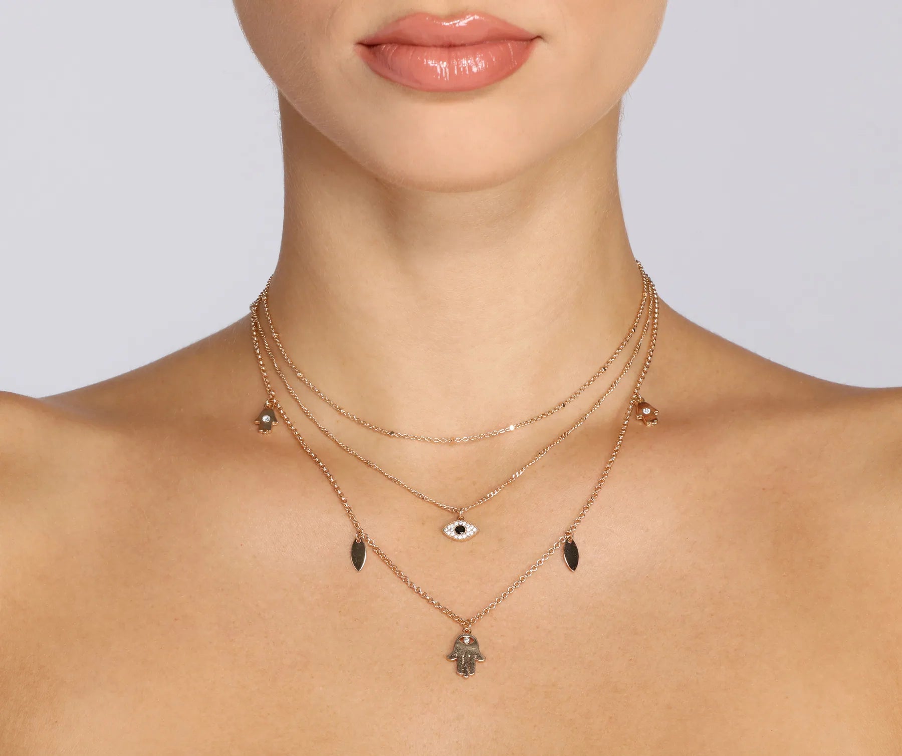 Layered necklaces and pendants for a trendy and fashionable stacked look-Third Eye Cubic Zirconia Layered Necklace