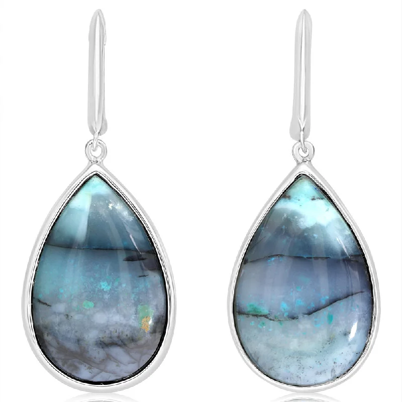 Nickel Free Drop Earrings for Safety -Statement drop earrings for a night out -Sterling Silver Cabachon Petrified Opal Earrings