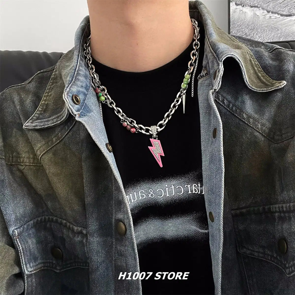 Best necklaces and pendants with rose gold for a warm and romantic appeal-Punk Lightning Bolt Chain Necklace