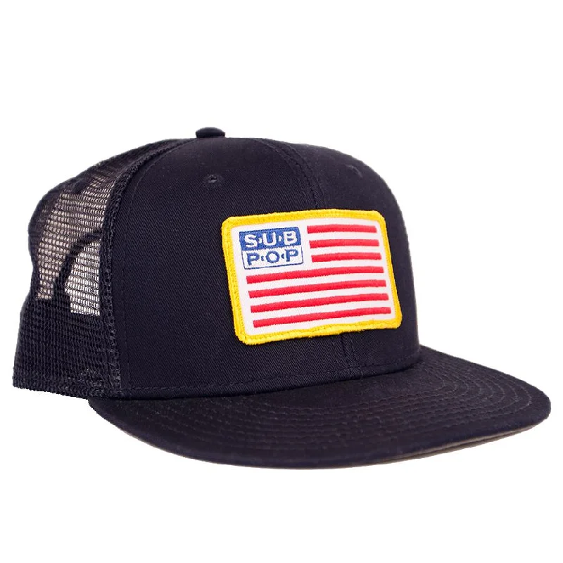 Lightweight sports cap with UV protection -Navy Trucker w/ USA Flag Snapback