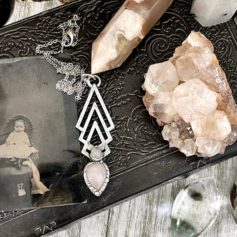 Unique necklaces and pendants with vintage-inspired designs for timeless appeal-Moss & Moon Collection - Rose and Clear Quartz Statement Necklace set in Fine Silver /