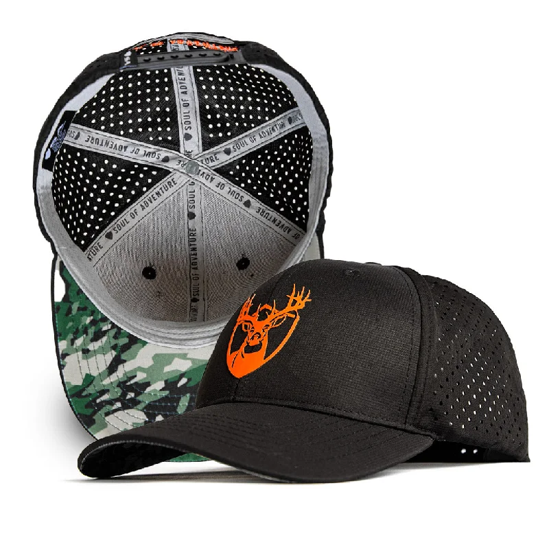 Lightweight cap with quick-dry fabric finish -Performance Snapback | Black | Geo Camo-Patriot