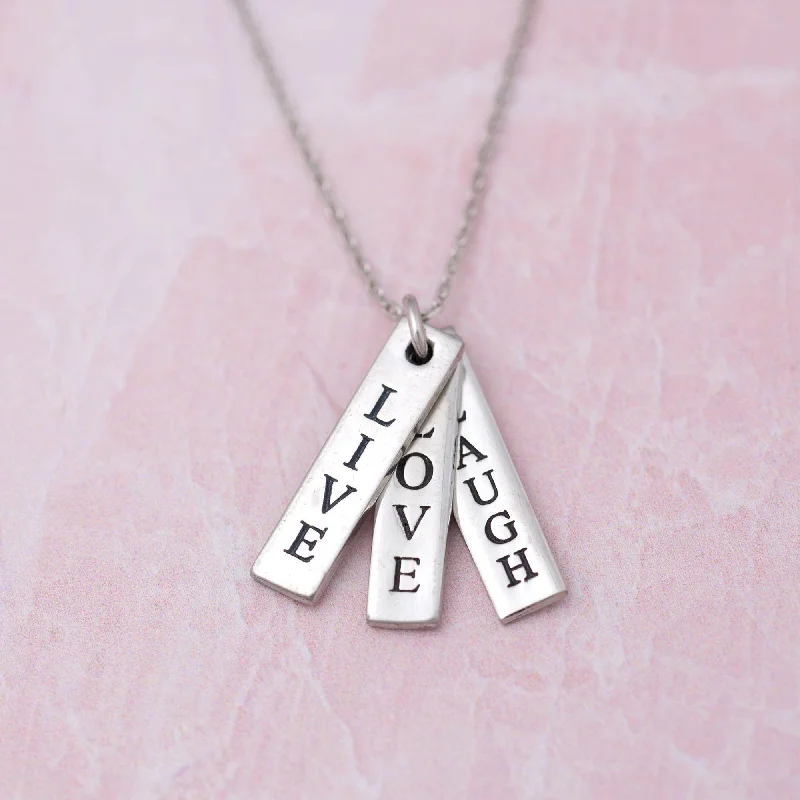 Stunning necklaces and pendants with jade gemstones for a calming green hue-Live Love Laugh Pewter Necklace