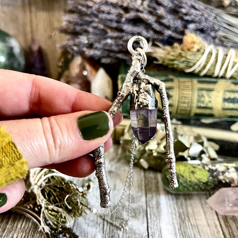 Unique necklaces and pendants with artistic shapes for a creative, one-of-a-kind design-Sticks & Stones Collection - Raw Vera Cruz Amethyst Crystal Necklace in Fine Silver /