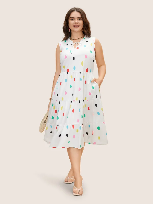 Plus size dresses with strong stitching last years -Colored Colorblock Tie Knot Sleeveless Dress