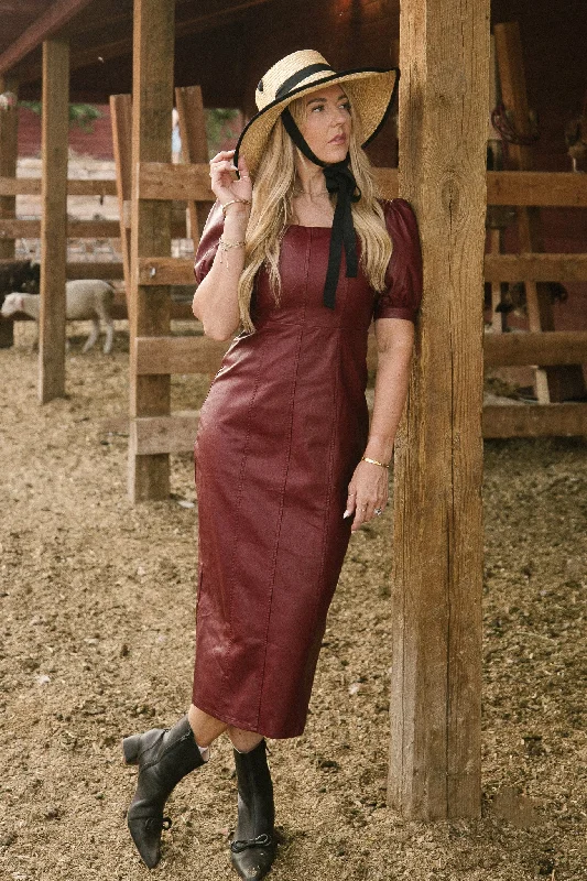 Plus size dresses featuring neutral tones pair easily -Bebe Vegan Leather Dress in Oxblood - FINAL SALE