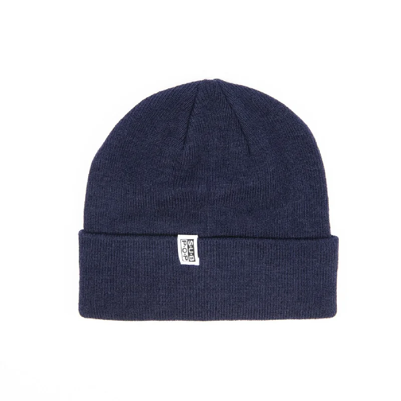 Stylish snapback cap for urban street style -Knit Hat Logo Tag Tight Knit Navy