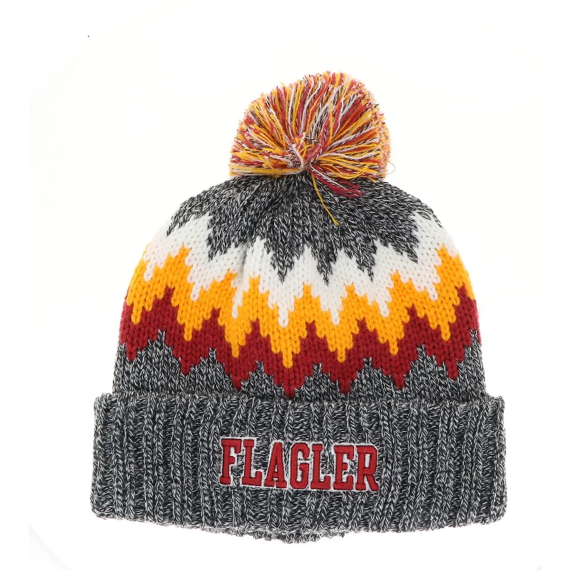 Sports fan cap with bold team colors -Flagler Zig Zag Beanie with Pom