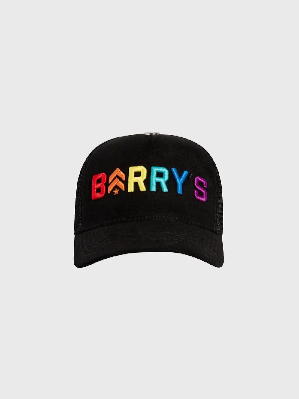 Designer baseball cap for luxury streetwear -BARRY'S BLK SUEDE RAINBOW HAT