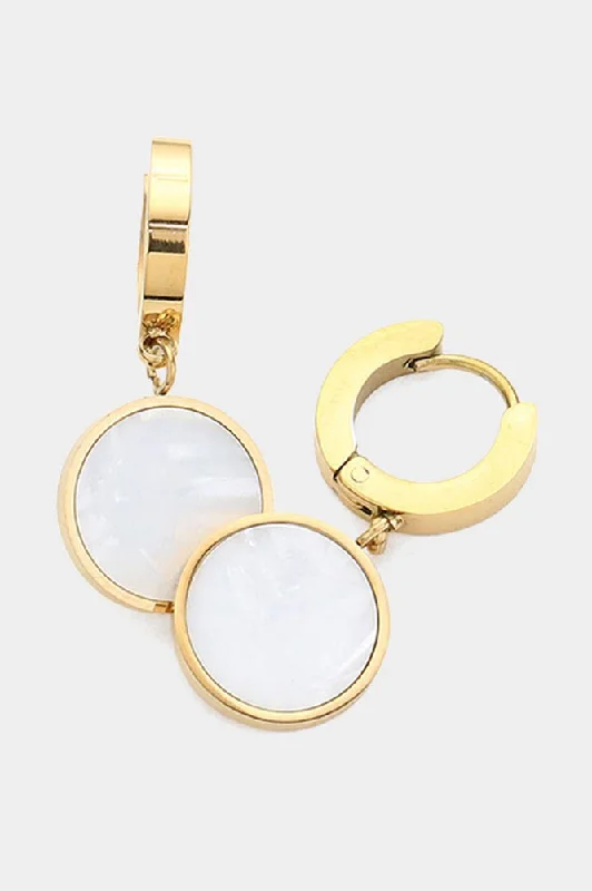 Drop Earrings with Knot Designs -Drop earrings with crystal and pearl accents for timeless style -Mother Of Pearl Gold Disc Dangle Huggie Earrings