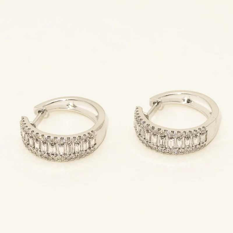 Drop Earrings for Graduation Day -Feminine drop earrings with lace designs -Baguette Diamond Hoop Earrings in 14kt White Gold (1ct tw)