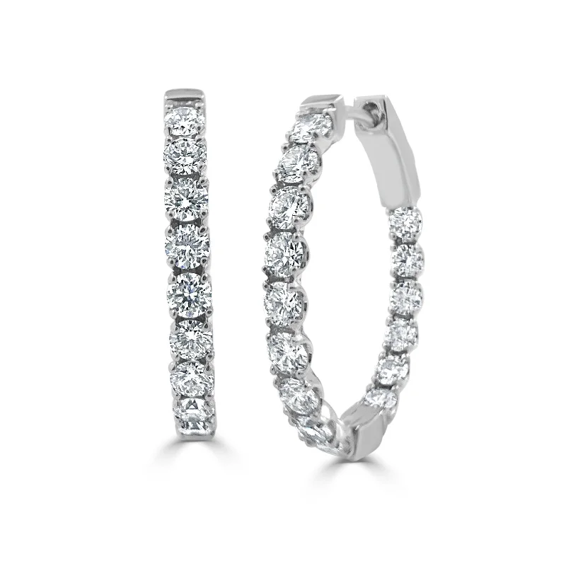 Hoop earrings with rhinestone-studded rims for a glamorous touch-14k Gold & Diamond Oval Hoop Earrings  - 1''