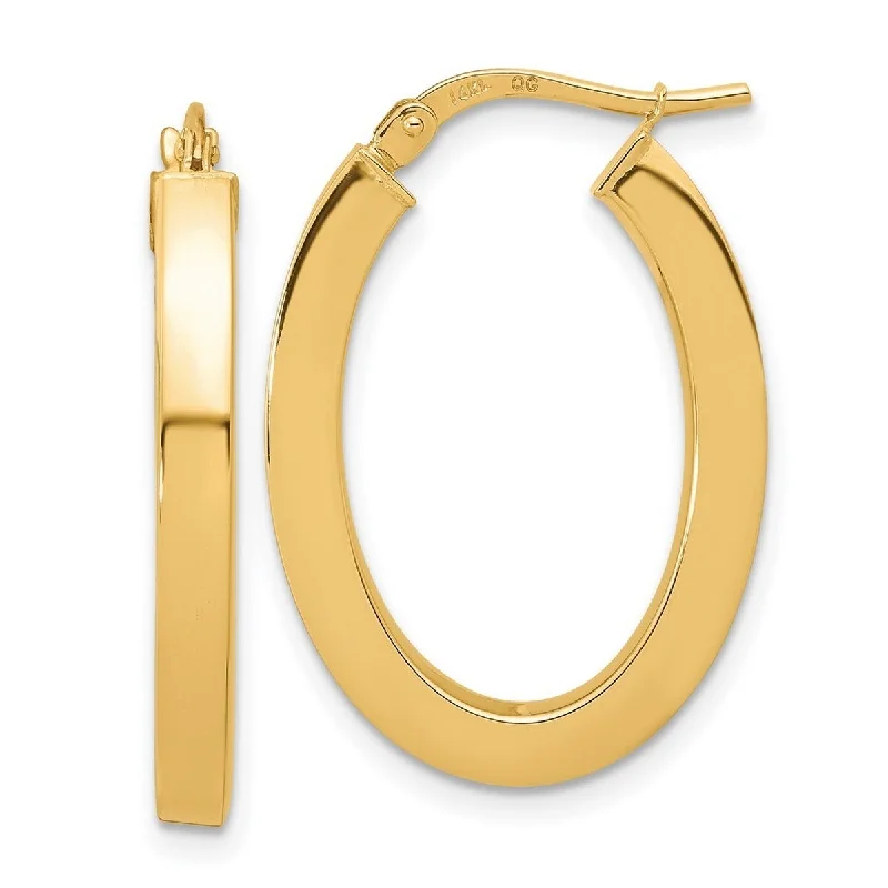 Hoop earrings with satin finishes for a smooth and elegant appearance-14k Yellow Gold Polished Square Tube 23x3mm Oval Hoop Earrings