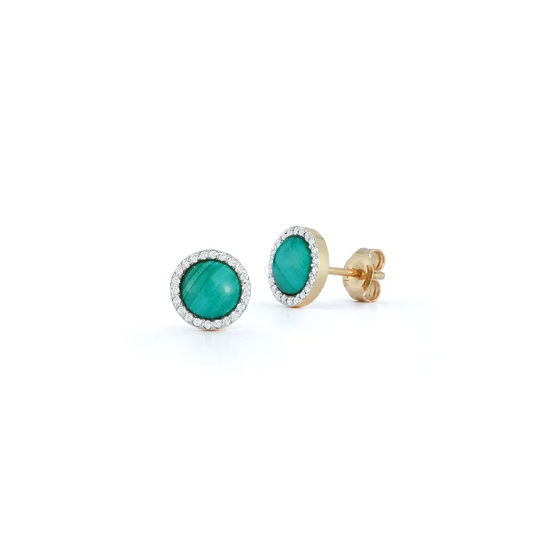 Best hoop earrings with twisted rope designs for a nautical-inspired style-14kt Malachite and Diamond Studs