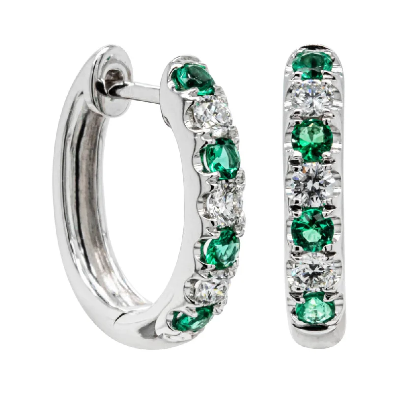 Small hoop earrings for a delicate and understated everyday wear-18ct White Gold Emerald & Diamond Meridien Earrings