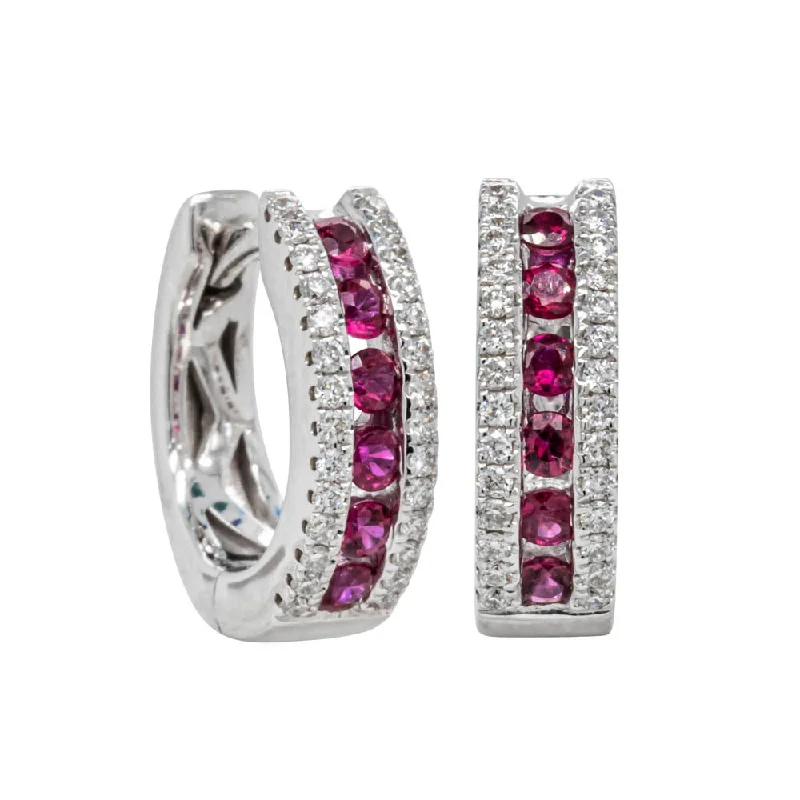 Hoop earrings with hearts for a sweet and romantic gesture-18ct White Gold .36ct Ruby & Diamond Hoop Earrings