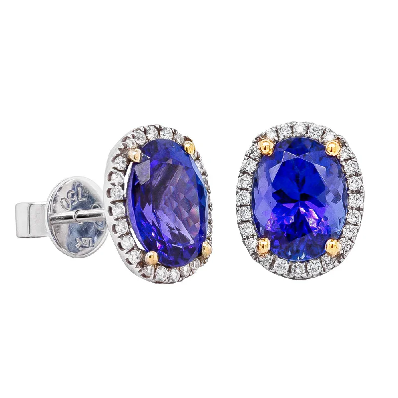 Best hoop earrings with enamel details for a colorful and modern look-18ct White Gold 4.59ct Tanzanite & Diamond Halo Earrings