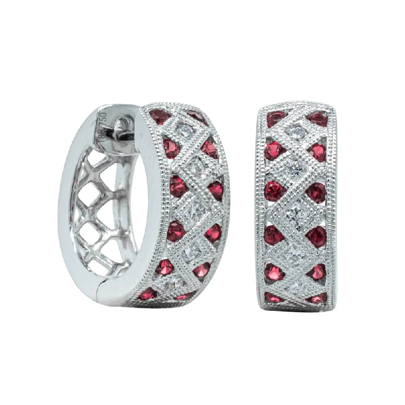 Small hoop earrings for a delicate and understated everyday wear-18ct White Gold Ruby & Diamond Honour Hoop Earrings