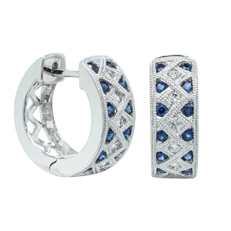 Hoop earrings with twisted metal designs for a dynamic and modern style-18ct White Gold Sapphire & Diamond Honour Hoop Earrings