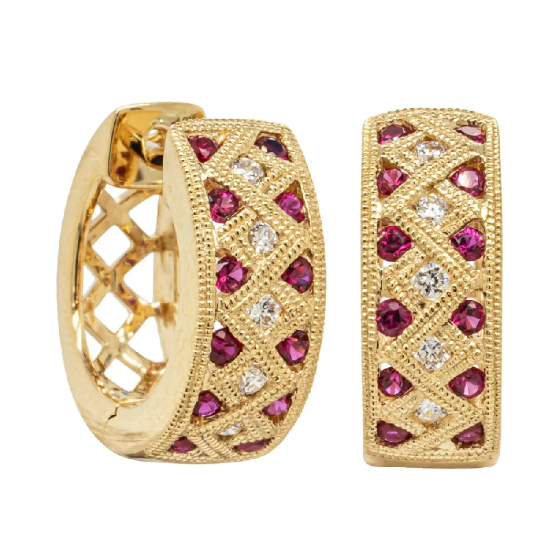 Best hoop earrings with custom designs for a personalized, unique accessory-18ct Yellow Gold Ruby & Diamond Honour Hoop Earrings