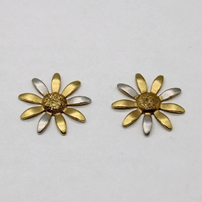 Lightweight hoop earrings for comfortable and all-day wear-18k Two Tone Gold Flower Earrings