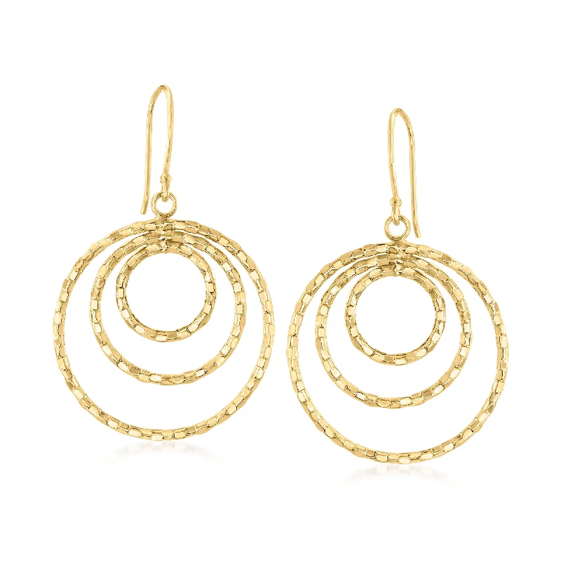 Best hoop earrings with enamel details for a colorful and modern look-Canaria 10kt Yellow Gold Bead-Pattern Triple-Hoop Earrings