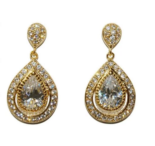 Best hoop earrings with geometric pendants for a modern, chic appeal-Cianna Gold Cubic Zirconia and Crystal Bridal Earring